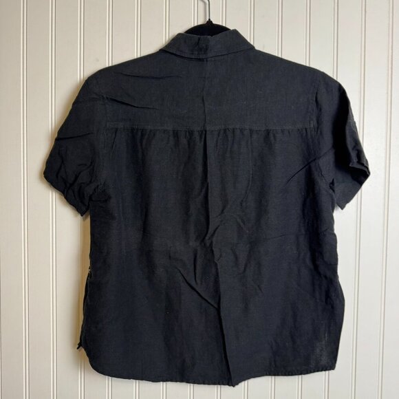 Lemongrass Linen Black Safari Embroidered Short Sleeve Button Down G40 - Picture 3 of 4